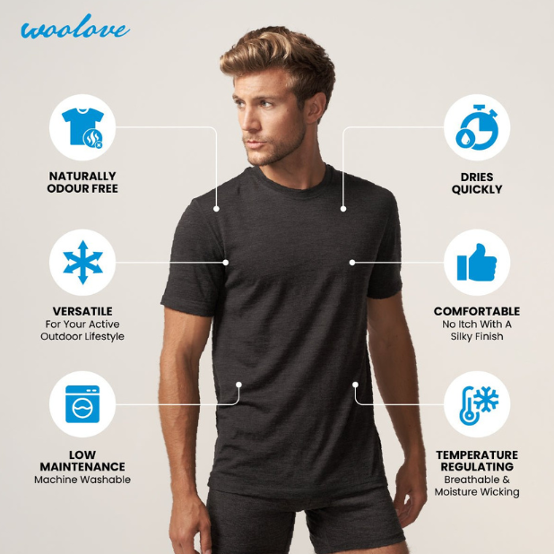 100% Merino Wool Short Sleeve Baselayer T-Shirt