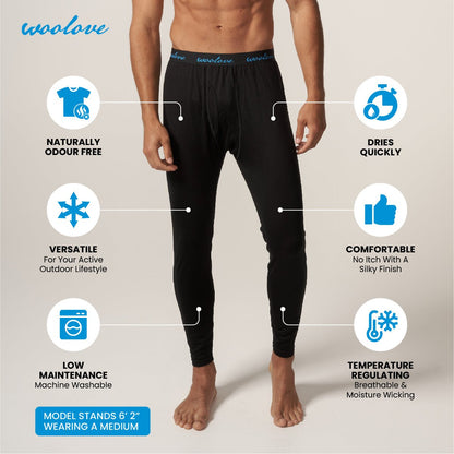 100% Merino Wool Long Underwear Base-Layer Leggings (Men)